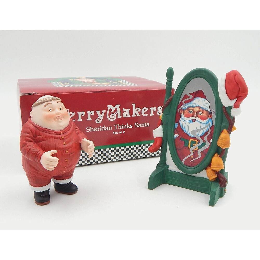 Merry Makers Department 56 Sheridan Thinks Santa Figurine 2 pc Set 3-1/2 Inch